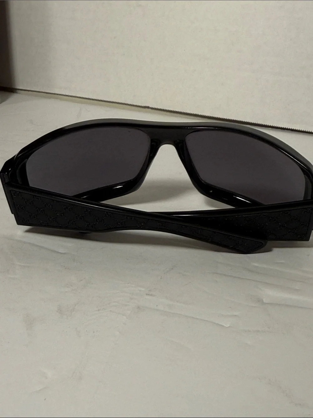 Vintage Gucci Black Sunglasses with Dark Lenses and Logo Temples